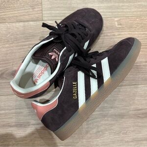 adidas Gazelle Sneakers in Black and White with Pink Accents